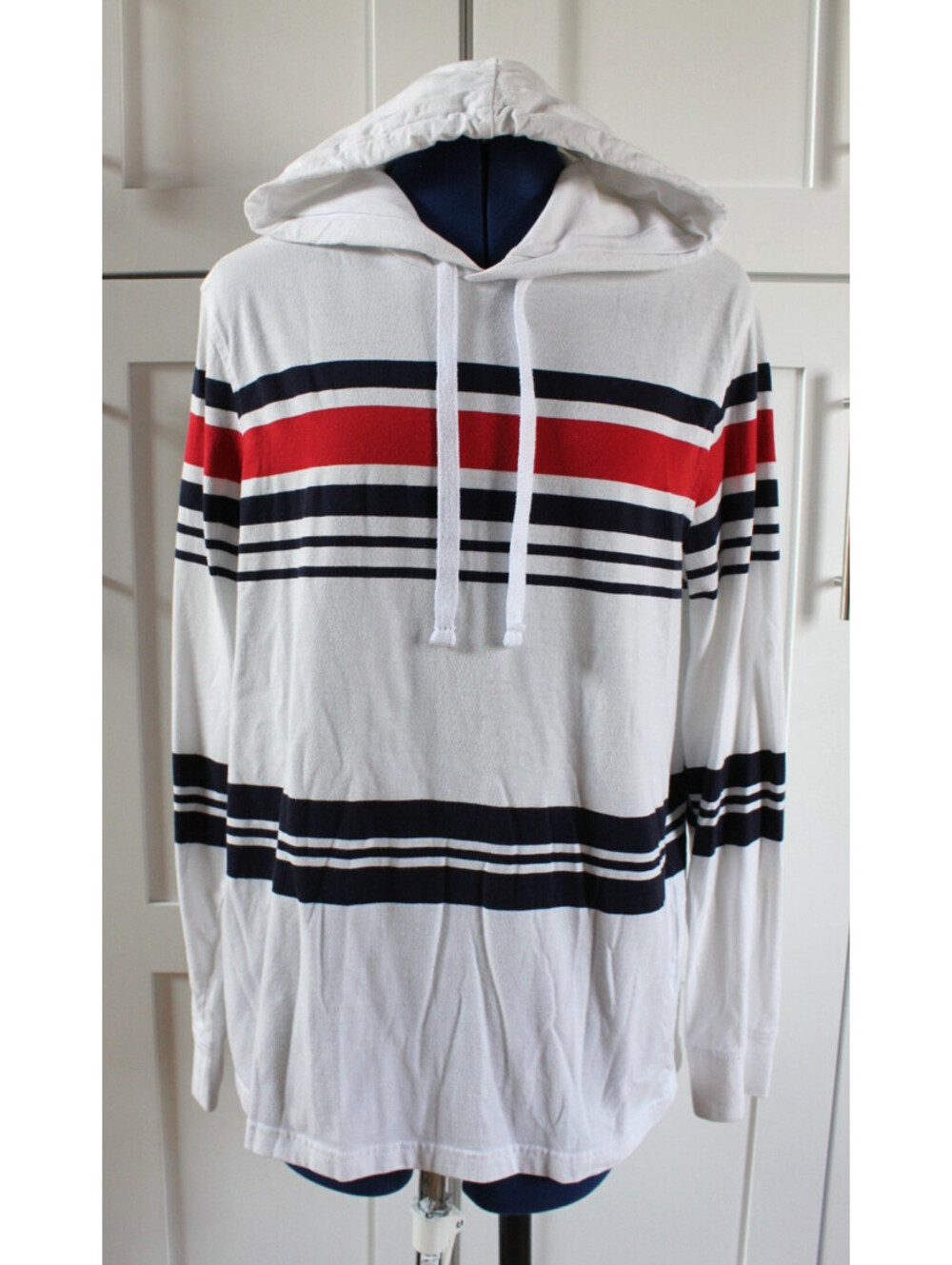 Club Room Men's Large White Red Blue Striped Lightweight Hoodie L